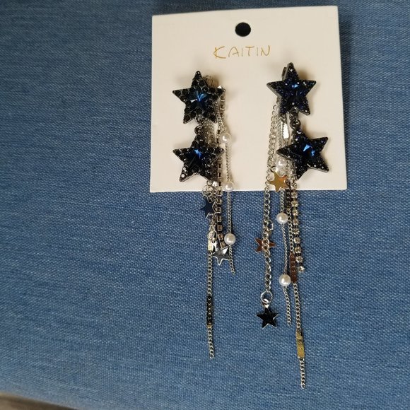 🌟🌠Beautiful Blue Stars Push-Back Dangle Earrings - NWOT🌠🌟 - Picture 3 of 4